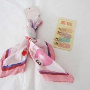 Maeve Printed Bandana Scarf 8 Balls Ivory & GIFT ANTHROPOLOGIE BARRETTES!